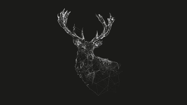 wireframe, lines, deer, artwork, digital art, nature, stags, simple, animals, geometry, gray, minimalism, simple background, abstract, monochrome, line art, HD wallpaper