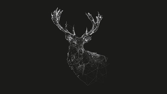 wireframe, lines, deer, artwork, digital art, nature, stags, simple, animals, geometry, gray, minimalism, simple background, abstract, monochrome, line art, HD wallpaper HD wallpaper