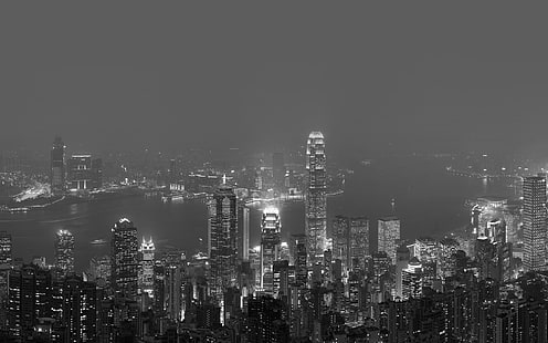 skyline, hongkong, finster, stadt, nacht, leben, HD-Hintergrundbild HD wallpaper