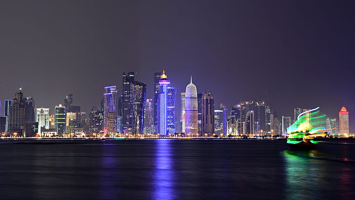 Qatar Dhows Towers Doha Bay Corniche Hd Desktop Bakgrundsbilder För Datorer Bärbar surfplatta och mobiltelefoner 5200 × 2925, HD tapet