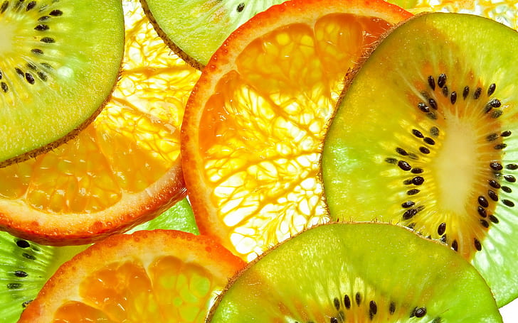 Frukt, kiwi och apelsiner, apelsiner, kiwi, frukt, HD tapet