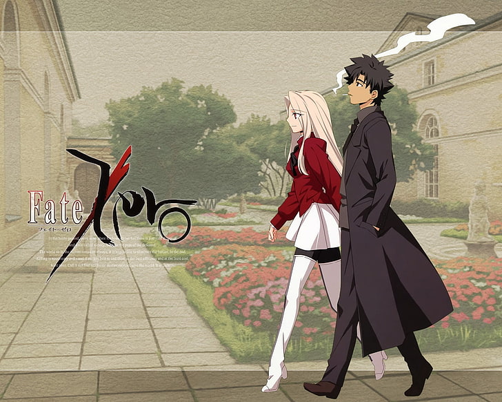 woman and man anime character, fate zero, boy, girl, walking, street, HD wallpaper