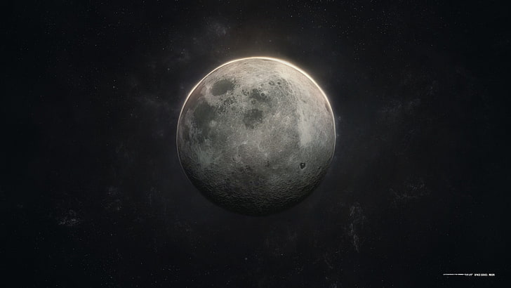 Ilustración de la luna, obra de arte, Luna, arte digital, arte espacial, espacio, Fondo de pantalla HD