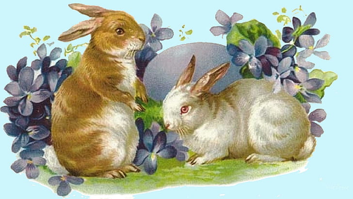Vintage Easter, persona do firefox, renascimento, vintage, flores, páscoa, coelhinhos, violetas, antiguidade, moda antiga, HD papel de parede