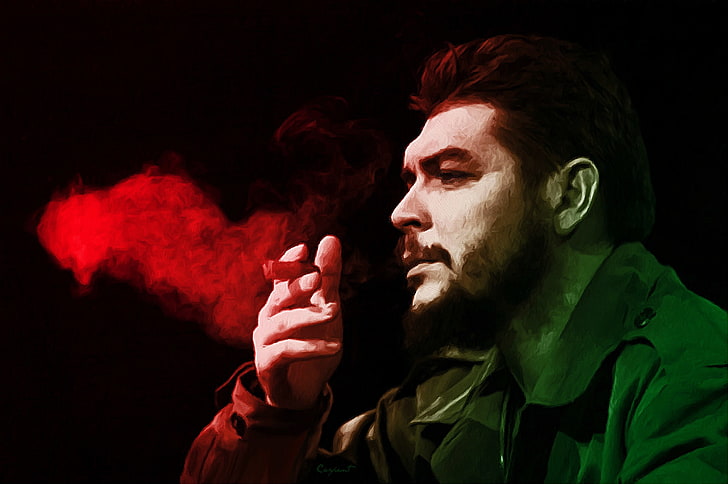 человек, курящий иллюстрация, взгляд, дым, сигара, Че Гевара, революционер, Эрнесто Гевара, HD обои