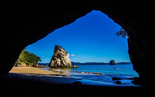 大聖堂の洞窟から海への旅行、ニュージーランドへの旅行、旅行、ニュージーランド、旅行、大聖堂、洞窟からの眺め、海、 HDデスクトップの壁紙 HD wallpaper