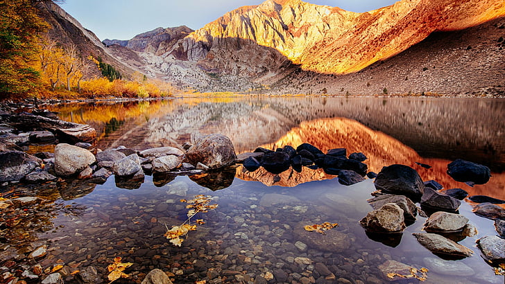 Convict Lake, autumn, Mount Morriso, California, 4k, HD wallpaper