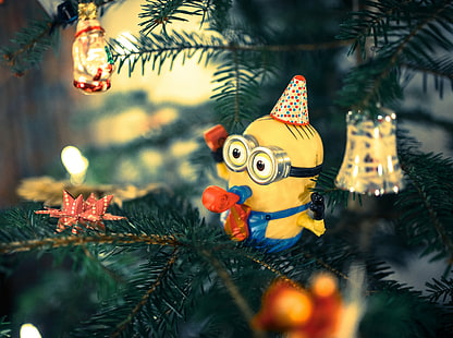 Christmas Tree Minion, Disney Minion bauble, Holidays, Christmas, Tree, Funny, Decoration, Holiday, Cute, Minion, Despicableme, Tapety HD HD wallpaper