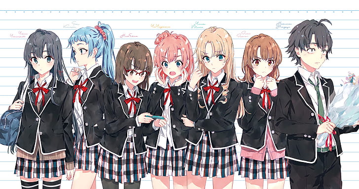 Anime, My Teen Romantic Comedy SNAFU, Ebina Hina, Hikigaya Hachiman, Iroha Isshiki, Saki Kawasaki, Yui Yuigahama, Yukino Yukinoshita, Yumiko Miura, Fond d'écran HD