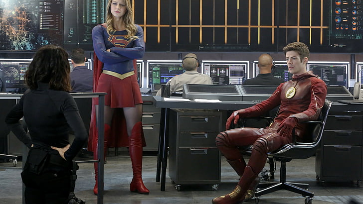 The Flash, Supergirl, Crossover, Grant Gustin, Melissa Benoist, Serial TV Terbaik, Wallpaper HD