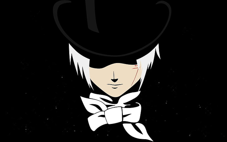 hombre con sombrero negro captura de pantalla, vector, anime, hombre, negro, blanco, Fondo de pantalla HD