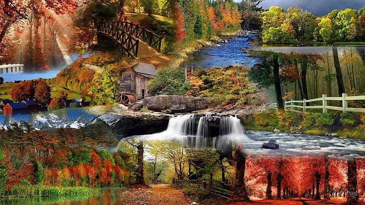 Autumn Glory, firefox persona, seasons, mountains, color, fall, lakes, tree, waterfalls, river, autumn, 3d and abstra, HD wallpaper