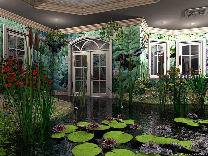 оранжерея абстракция рогоз Дверные цветы Зеленые комнатные лилии в природе растения Водные окна HD, природа, абстрактные, зеленые, цветы, вода, растения, окна, двери, в помещении, теплица, лилии, рогоз, HD обои
