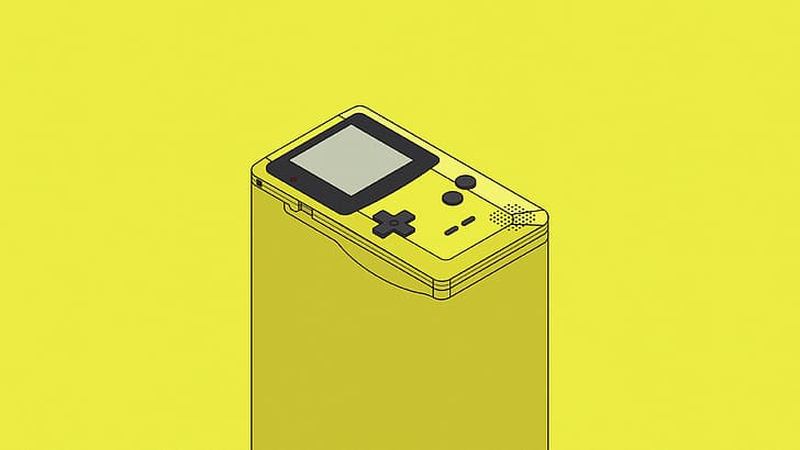 digital art, artwork, illustration, minimalism, Nintendo, GameBoy Color, consoles, shadow, 4K, simple background, yellow, yellow background, HD wallpaper