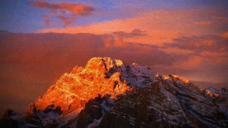 pemandangan, lukisan, gunung, karya seni, Wallpaper HD