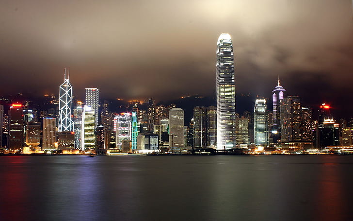 Hong Kong City Ocean Wide, городские небоскребы, широкий, город, гонконг, океан, океан, HD обои