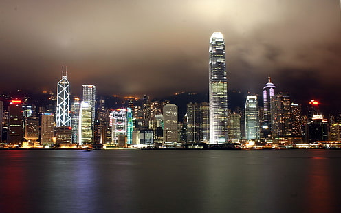 Hongkong City Ocean Wide, miejskie wieżowce, szerokie, miasto, hong, kong, ocean, Tapety HD HD wallpaper