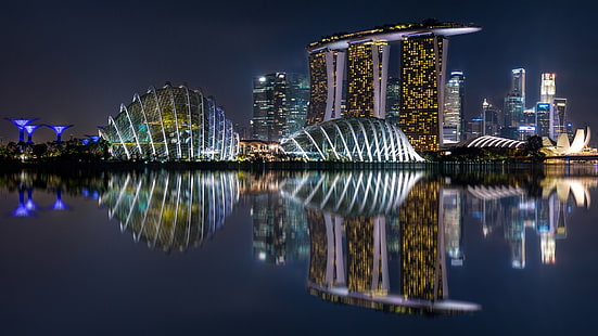 Marina Bay Sands, Singapur, Edificios, Marina Bay Sands, Edificio, Noche, Singapur, Fondo de pantalla HD HD wallpaper