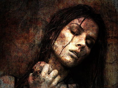 wanita, wajah, mata tertutup, karya seni, Tiffany Mulheron, Wallpaper HD HD wallpaper