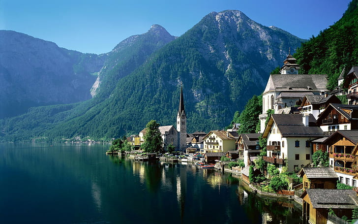 Austria, lake, landscape, Hallstatt, HD wallpaper