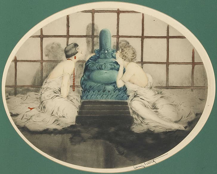 statue, 1926, Louis Icart, art Deco, etching and aquatint, Secret, HD wallpaper
