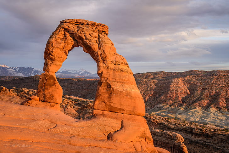 pustynia, park narodowy, Jeff Wallace, Delicate Arch, Arch, Tapety HD