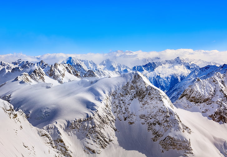 mountain peaks, mountains, winter, peaks, snow-covered, HD wallpaper