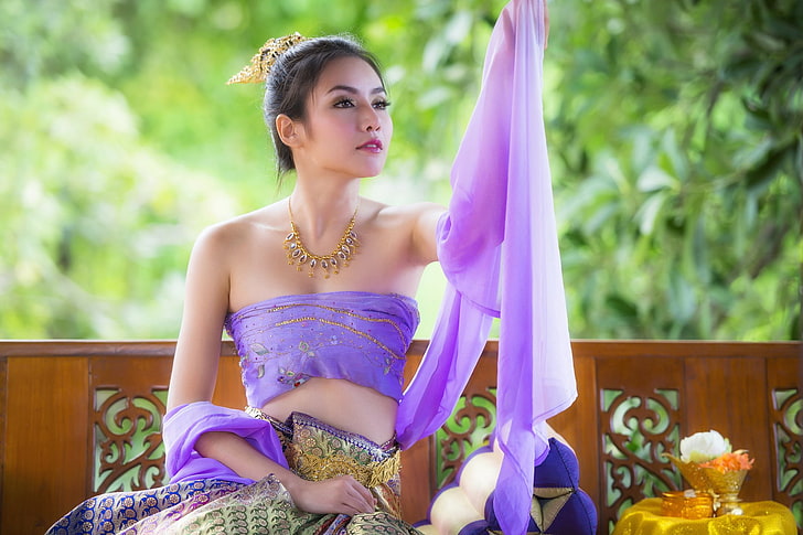 Women, Asian, Dress, Hair-Dress, Model, Necklace, Oriental, Terrace, Thailand, Traditional Costume, Woman, HD wallpaper