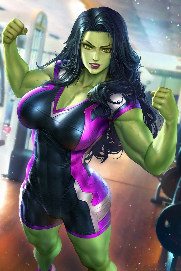 She-Hulk, Marvel Comics, 2D, artwork, drawing, fan art, NeoArtCorE (artist), HD wallpaper
