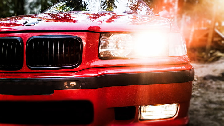 bmw e36, red, front view, cars, Vehicle, HD wallpaper