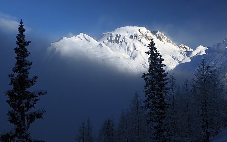 montaña cubierta de nieve, naturaleza, paisaje, nieve, invierno, montañas, Fondo de pantalla HD