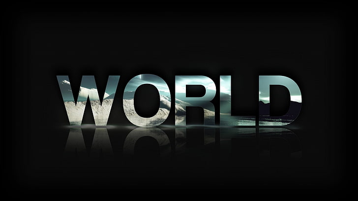 World text on black background, text, reflection, world, HD wallpaper