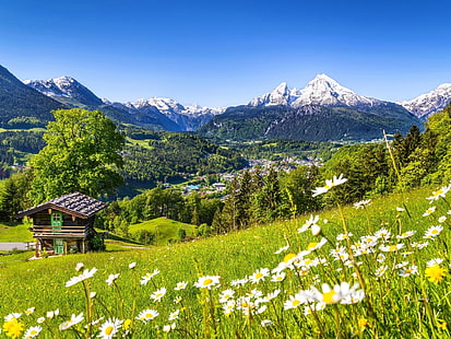 บาวาเรีย, เยอรมนี, ภูเขา, หมู่บ้าน, วอลล์เปเปอร์ HD HD wallpaper