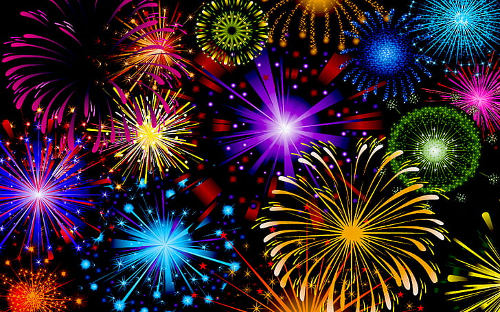 Fuochi d'artificio di celebrazione in rosso blu giallo e verde carta da parati Hd per tablet cellulare e PC 1920 × 1200, Sfondo HD
