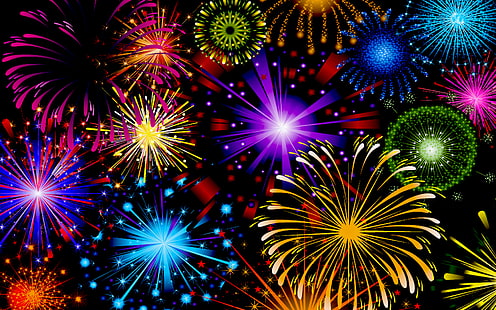 Celebración de fuegos artificiales en rojo, azul, amarillo y verde, color de fondo de pantalla HD para teléfono móvil, tableta y PC 1920 × 1200, Fondo de pantalla HD HD wallpaper