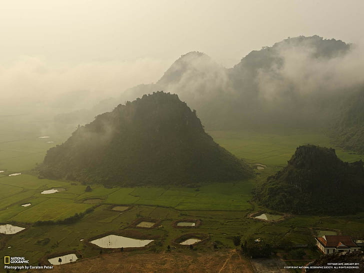 пейзаж, природа, National Geographic, Вьетнам, туман, поле, HD обои