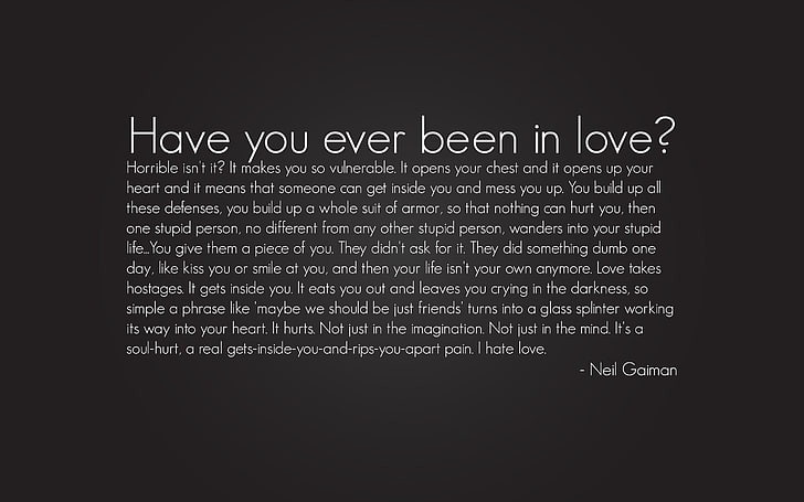 white text on gray background, love, quote, Neil Gaiman, text, HD wallpaper