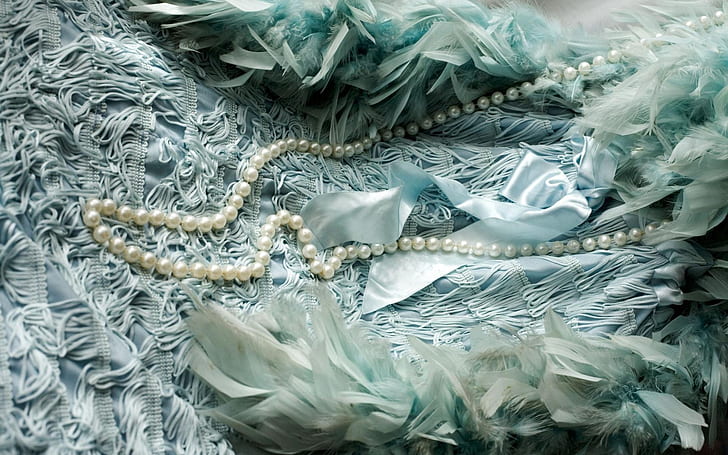 style, retro, feathers, dress, pearl, beads, vintage, HD wallpaper