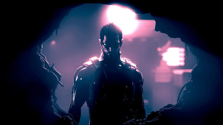 man wearing suit with sunglasses digital wallpaper, Deus Ex, video games, Adam Jensen, Deus Ex: Human Revolution, science fiction, cyborg, HD wallpaper