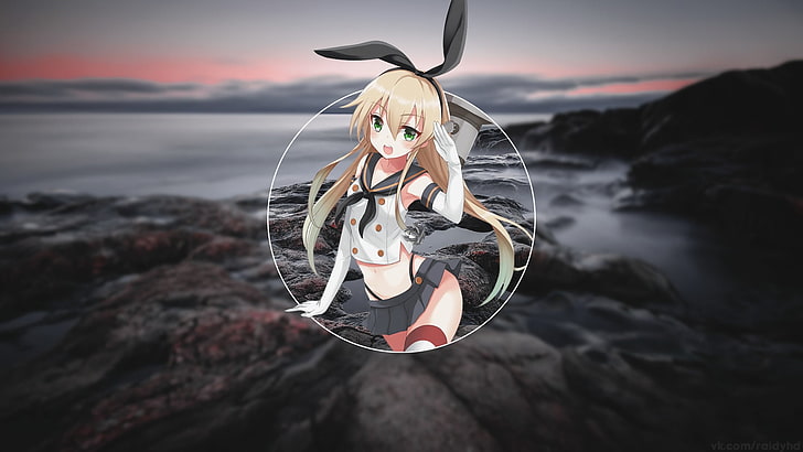 anime, anime girls, Kantai Collection, Shimakaze (Kancolle), water, sea, nature, picture-in-picture, HD wallpaper