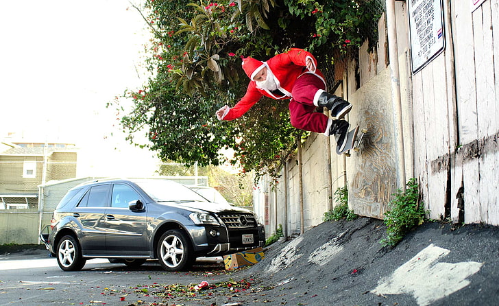 christmas, santa, skate, skateboard, skateboarding, HD wallpaper