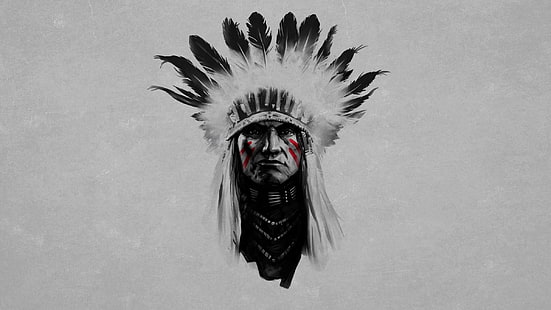 Индейские цифровые обои, коренные американцы, перья, HD обои HD wallpaper