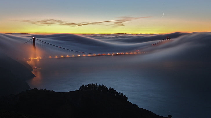 czerwony most stalowy, pejzaż miejski, most, mgła, most Golden Gate, San Francisco, USA, Tapety HD