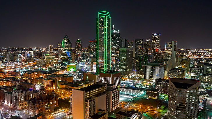 Dallas, área metropolitana, paisaje urbano, ciudad, metrópoli, rascacielos, bloque de pisos, noche, horizonte, centro de la ciudad, cielo, torre, Texas, Estados Unidos, torre de la reunión, Fondo de pantalla HD
