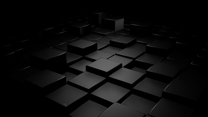 black, cube, 3d, darkness, monochrome, square, HD wallpaper