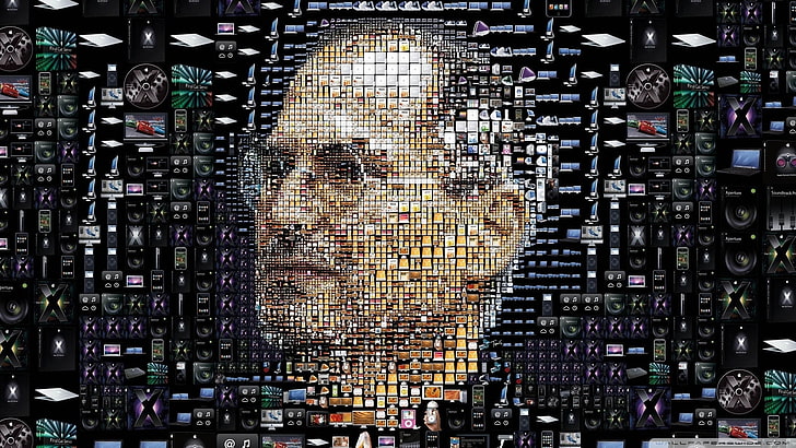alfombra de área en blanco y negro, Steve Jobs, mosaico, Fondo de pantalla HD