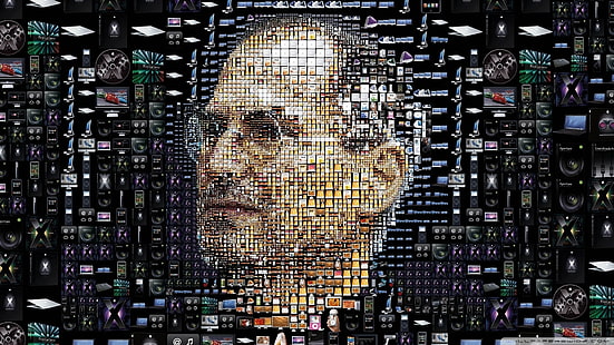 tapete preto e branco, Steve Jobs, mosaico, HD papel de parede HD wallpaper