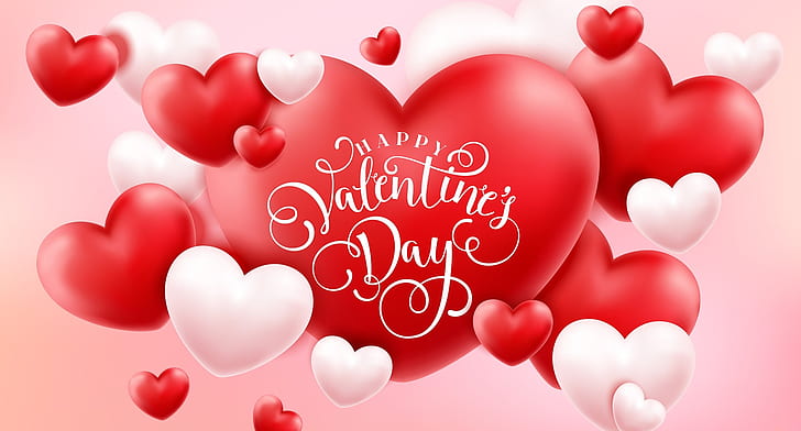 Праздник, День святого Валентина, С Днем Святого Валентина, Сердце, Любовь, Красный, Белый, HD обои
