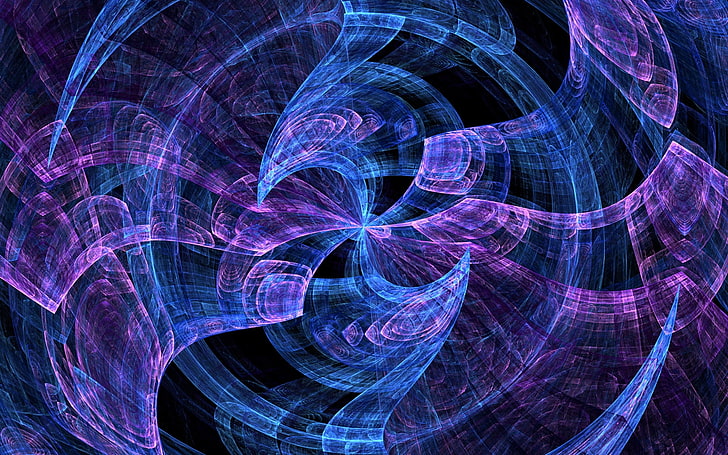niebiesko-fioletowa abstrakcyjna tapeta cyfrowa, dym, figura, obrót, skale, Tapety HD