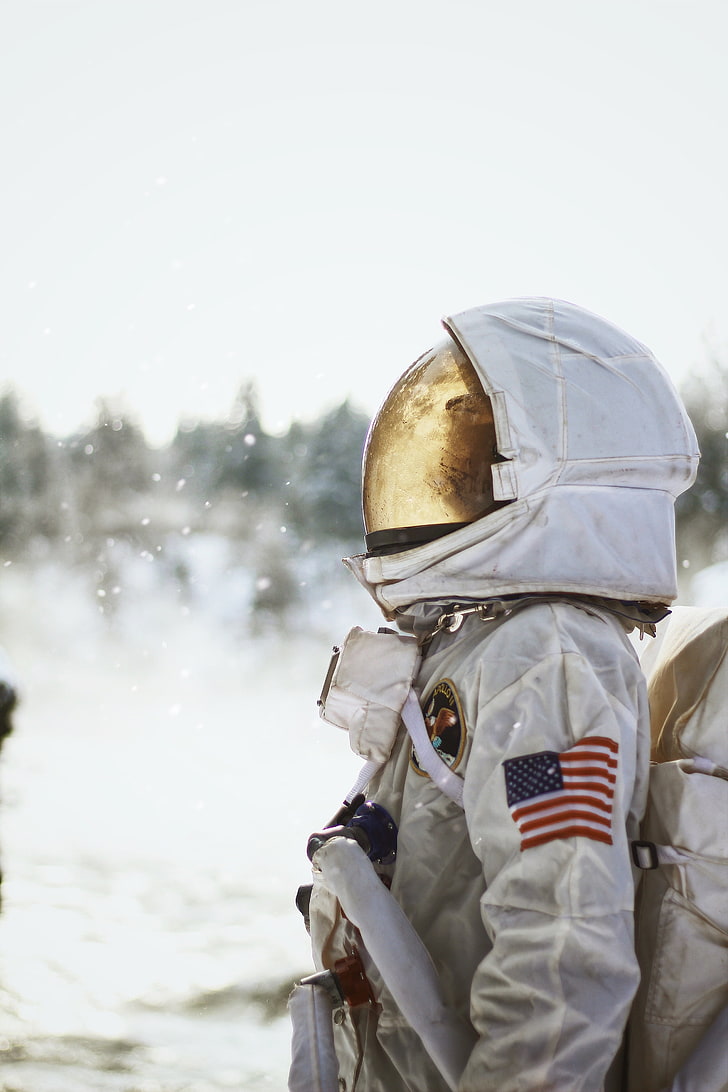 Adam Miller, astronauta, NASA, neve, inverno, casco, astronauta, Sfondo HD, sfondo telefono